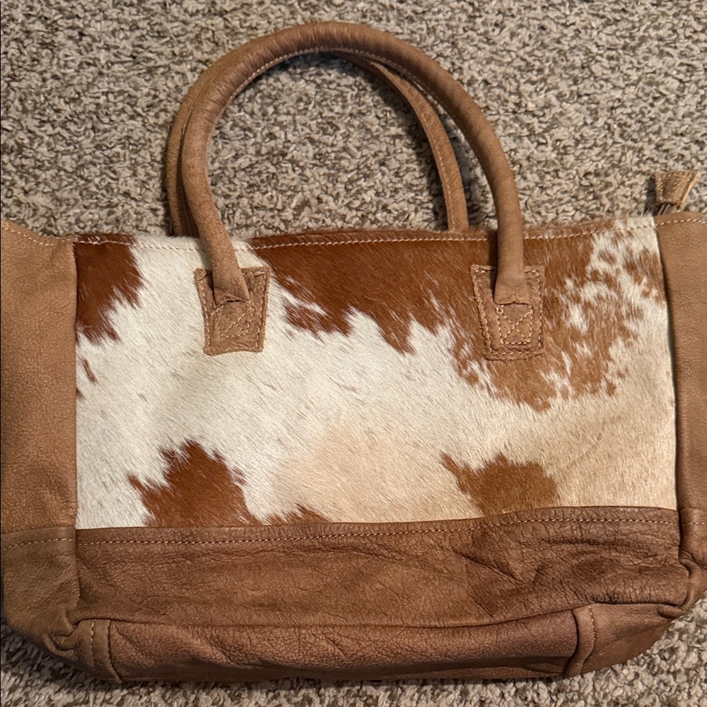 Brown and White Leather Tote Bag